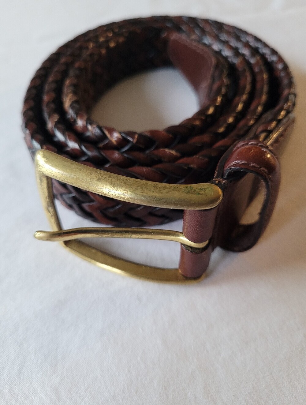 Claiborne VTG Braided Brown Leather Men's Belt with Antique Brass Buckle Size 38